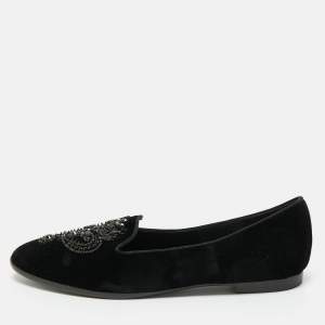 René Caovilla Black Velvet Crystal Embellished Slip On Smoking Slippers Size 41