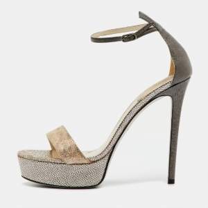 Pre Owned René Caovilla Metallic Leather Anastasia Ankle Strap Platform Sandals Size 39