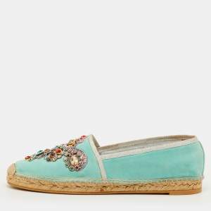 مملوكة مسبقًا René Caovilla Size 39 Light Blue Suede Crystal Embellished Espadrille Flats