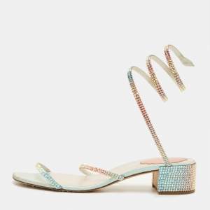 مملوكة مسبقًا صندل رينيه كوفيلا ساتان بيج لف حول الكاحل مستوى مقاس 35