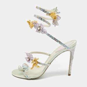 مملوكة مسبقًا صندل رينيه كوفيلا كليو قطيفة أزرق كحلي بحزام للكاحل مقاس 38