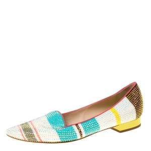 René Caovilla Multicolor Crystal Embellished Slip On Flats Size 38.5