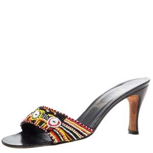 René Caovilla Multicolor Pearl Beaded Open Toe Sandals Size 37