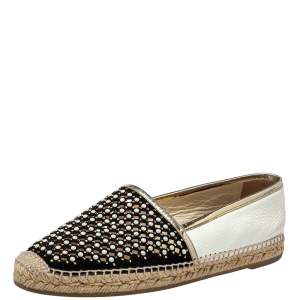 René Caovilla Black Leather And Suede Espadrille Flats Size 40