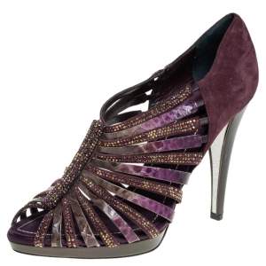 Rene Caovilla Suede And Python Leather Embellished Sandals Size 40
