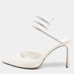 René Caovilla White  Satin Crystal Embellished Ankle Wrap Sandals  Size 41 