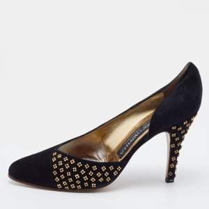 René Caovilla Black Suede Embellished D'Orsay Pumps Size 38