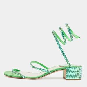 Rene Caovilla Green Crystal Embellished Satin Cleo Sandals Size 40