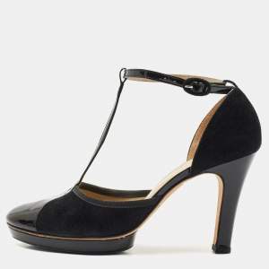 Repetto Black Patent And Suede Ankle Strap Peep Toe Pumps Size 41