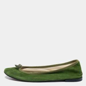 Repetto Green Suede Bow Ballet Flats Size 40