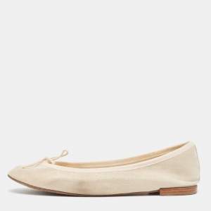 Repetto Cream Glitter Suede Bow Ballet Flats Size 38.5