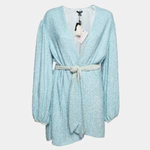 Retrofete Blue Velvet Trim Sequin Gabrielle Wrap Dress M