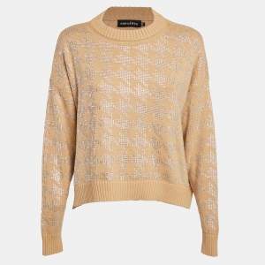 Retrofete Beige Rhinestone Embellished Rib Knit Mal Sweater XS