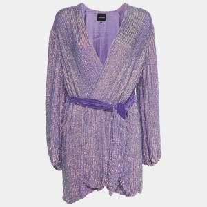 Retrofete Purple Sequin Belted Mini Wrap Dress XS