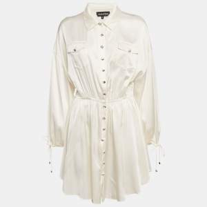 Retrofete Cream Satin Gathered Mini Dress S