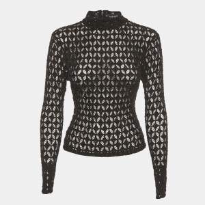 Pre Owned Retrofete Black Beaded Mesh High Neck Top XS