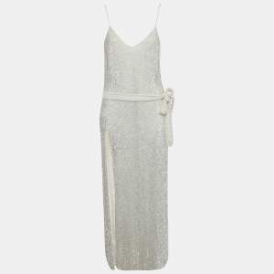 مملوكة مسبقًا Retrofete White Sequin Embellished Maxi Dress S  