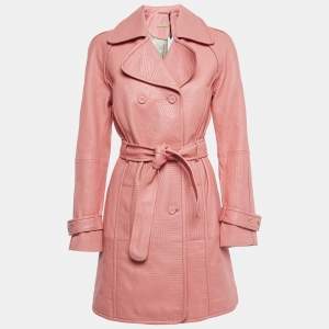 Richards Radcliffe Pink Leather Double Breasted Trench Coat M