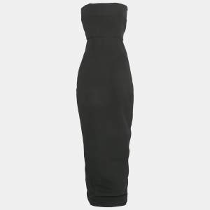 Rick Owens Black Textured Cotton Blend Off-Shoulder Maxi Dress L
