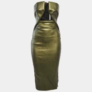 Rick Owens Shimmery Green Leather Strapless Midi Dress M