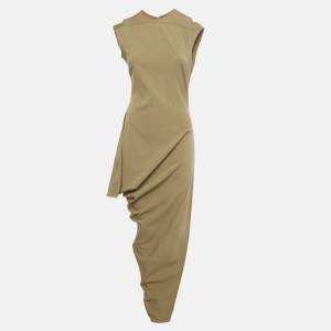 Pre Owned Rick Owens Green Stretch Cotton Asymmetric Midi Dress M