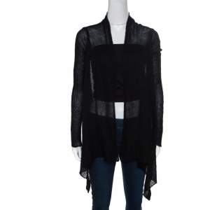 Rick Owens Black Alpaca Wool Open Front Water Fall Cardigan  S