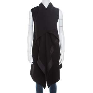 Rick Owens Black Wool Cross Embellished Sleeveless Waterfall Jacket S