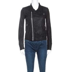 Rick Owens Black Leather Low Neck Biker Jacket S