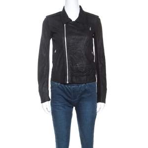 Rick Owens Black Leather Low Neck Biker Jacket S