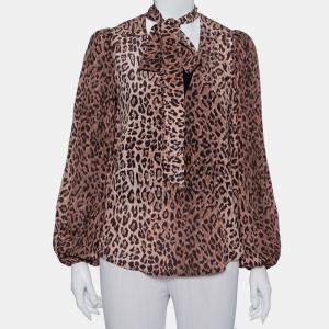 Rixo Brown Animal Print Silk Blouse M