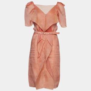 RM by Roland Mouret Coral Pink Textured Silk Belted Dress M