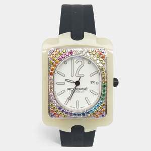 Robergé White Acetate Stainless Steel Rubber Colored Crystals Altair Women's Wristwatch 34 mm