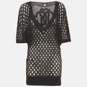 Roberto Cavalli Gym Black Mesh Jersey Top One Size 