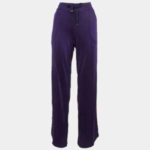 مملوكة مسبقًا Roberto Cavalli Gym Purple Crepe Side Sequin Trim Trousers L