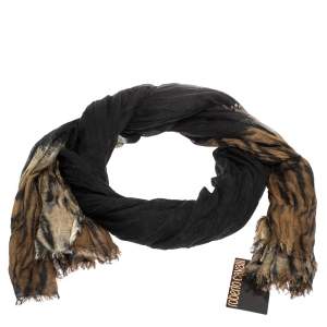 مملوكة مسبقًا Roberto Cavalli Black & Brown Animal Print Cashmere Blend Scarf