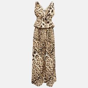 Roberto Cavalli Brown Leopard Print Silk Jumpsuit M