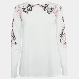 Roberto Cavalli White Printed Cotton T-Shirt XS