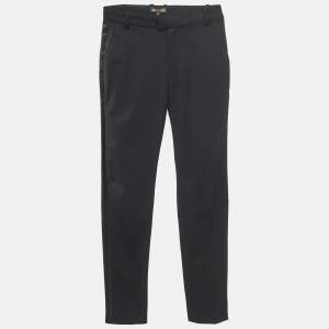 Roberto Cavalli Black Satin Trim Gabardine Formal Trousers XS