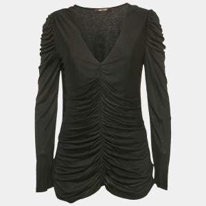 Roberto Cavalli Black Ruched Jersey Top L