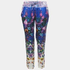 Pre Owned Roberto Cavalli Blue Floral Print Stain Trousers L
