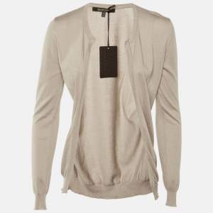 Pre Owned Roberto Cavalli Light Brown Cotton & Cashmere Cardigan M