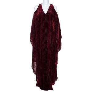 Pre Owned قفطان روبرتو كافالي أكتاف مكشوفة قطيفة ديفرو عنابي S