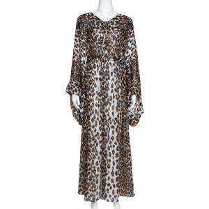 مملوكة مسبقًا Roberto Cavalli Brown & White Animal Print Silk Maxi Dress M