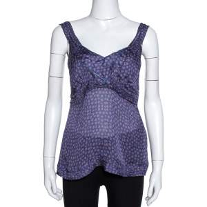 مملوكة مسبقًا توب روبرتو كافالي كاميسول حرير شفاف بنفسجي مطبوع مقاس متوسط - ميديوم