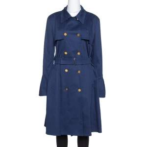 Roberto Cavalli Midnight Blue Cotton Double Breasted Belted Coat L