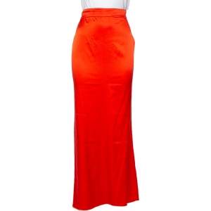 Pre Owned Roberto Cavalli Orange Silk Satin Maxi Skirt M