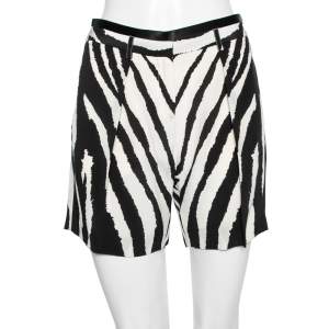 Roberto Cavalli  White and Black Zebra Printed Pleated Silk Shorts M