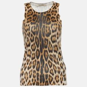 Roberto Cavalli Brown Leopard Print Knit Tank Top S