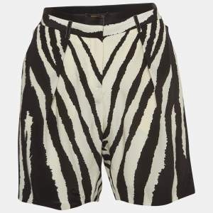 Roberto Cavalli Black/White Zebra Print Silk Pleated Shorts M