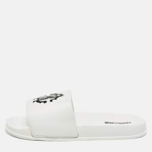 Pre Owned Roberto Cavalli White Rubber Flat Slides Size 42